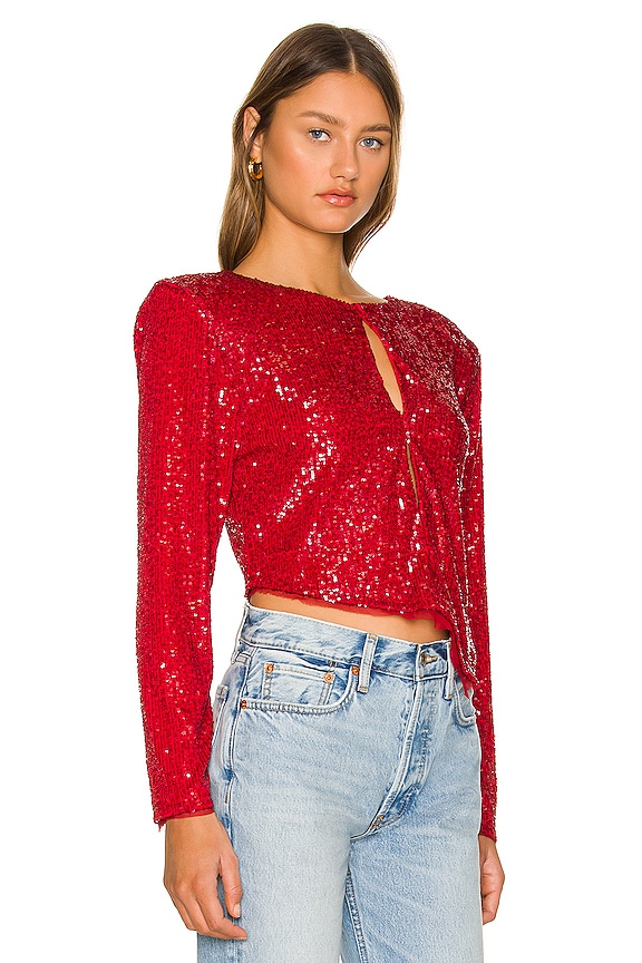 view 2 of 6 Vivi Angle Sequin Top in Red