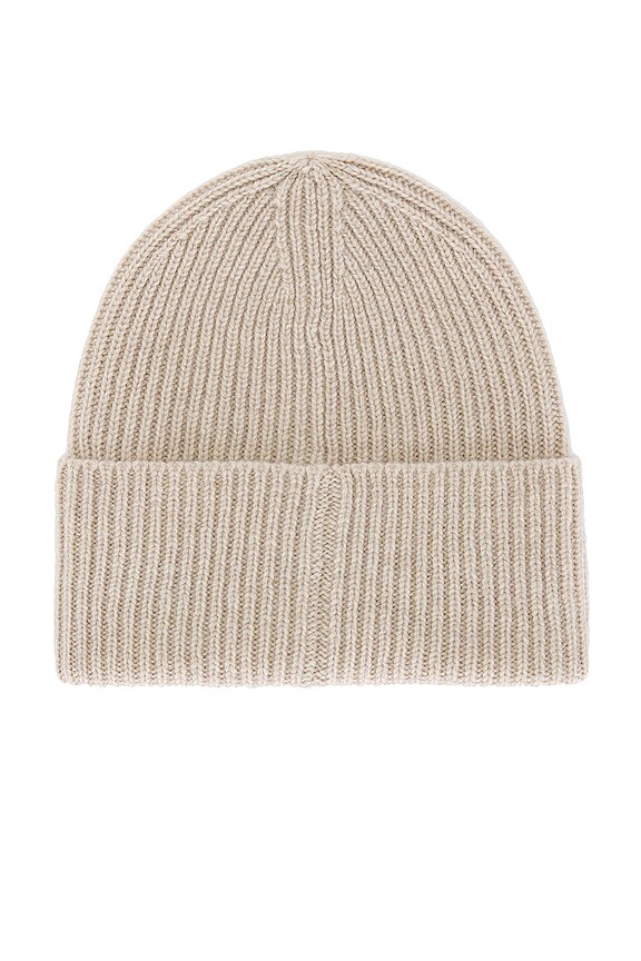 view 2 of 2 Merino Lambswool Rib N Logo Beanie in Oatmeal
