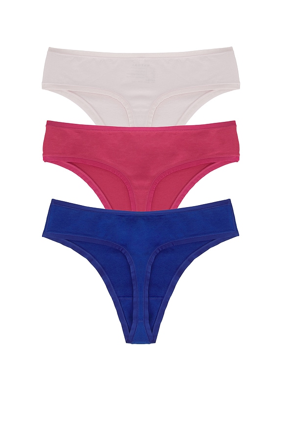 view 2 of 2 Bliss Bare Cotton Thong 3-pack in Dark Cobalt, Mist Orchid, & Vintage Cherry