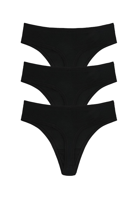 view 2 of 6 Bliss Bare Cotton Thong 3-pack in Black