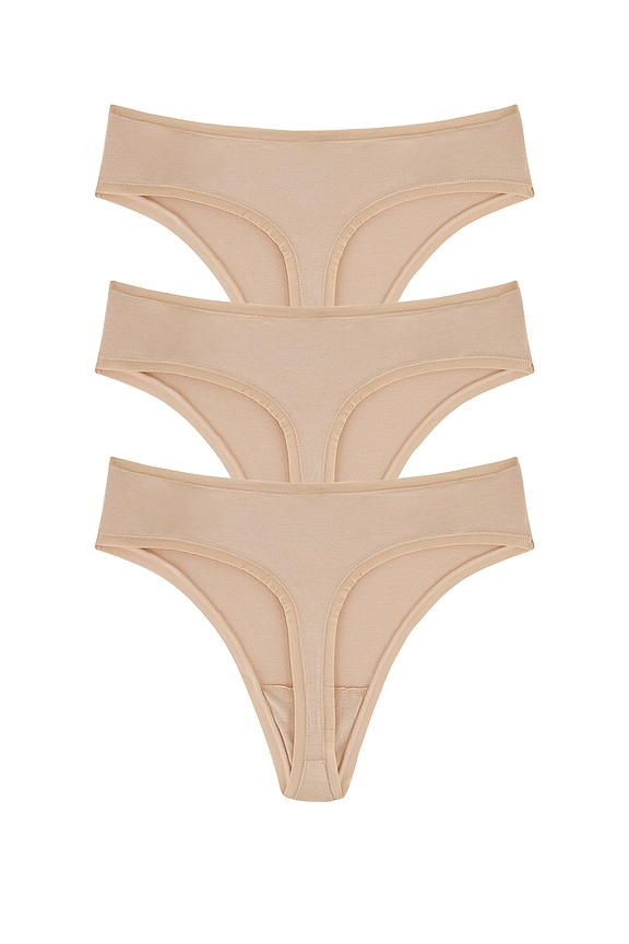 view 2 of 6 Bliss Bare Cotton Thong 3-pack in Café