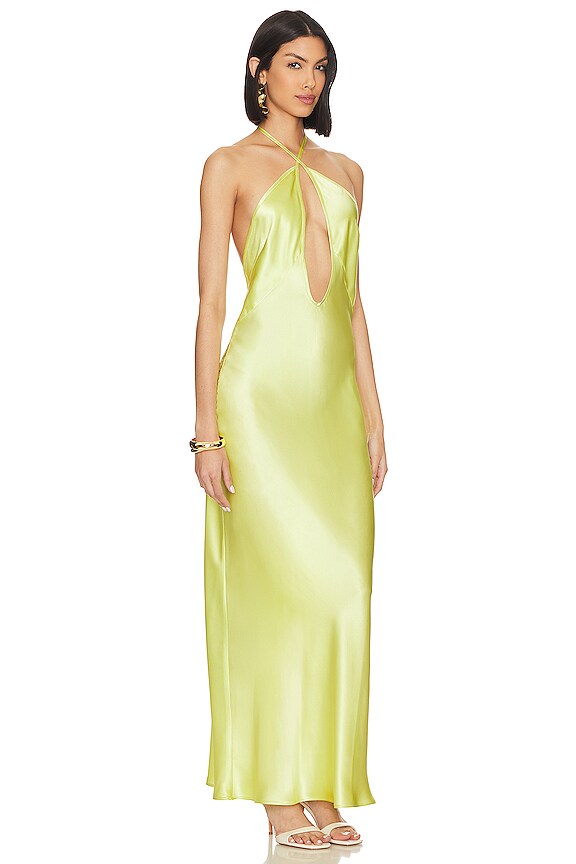 view 2 of 3 Irena Silk Midi Dress in Chartreuse