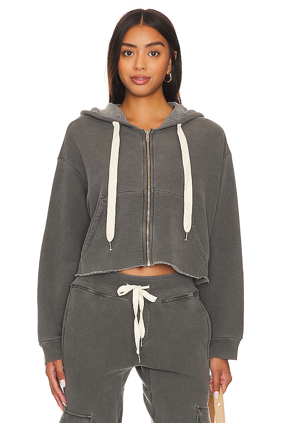 view 2 of 5 Delaney Undone Hem Crop Zip Hoody in Pigment Black