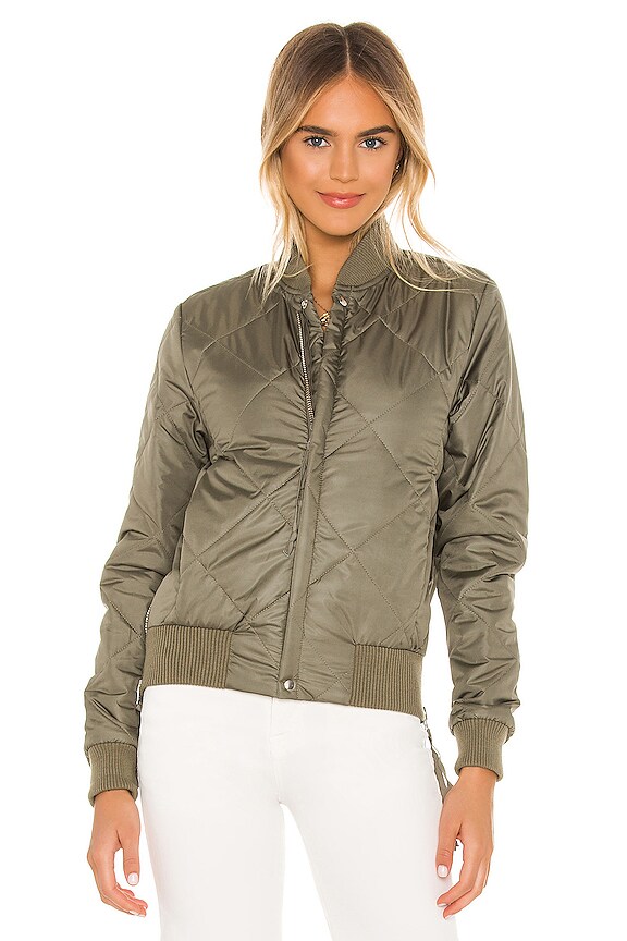 view 2 of 5 Neil Side Zip Bomber Jacket in Olive & Burgundy