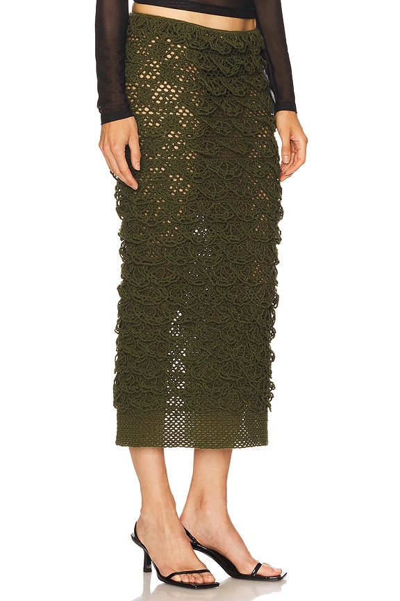 view 2 of 6 Crochet Floral Midi Skirt in Khaki