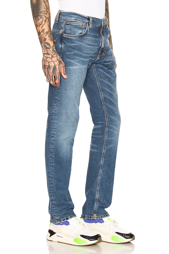 view 2 of 4 Thin Finn Jean in Mid Blue Ecru