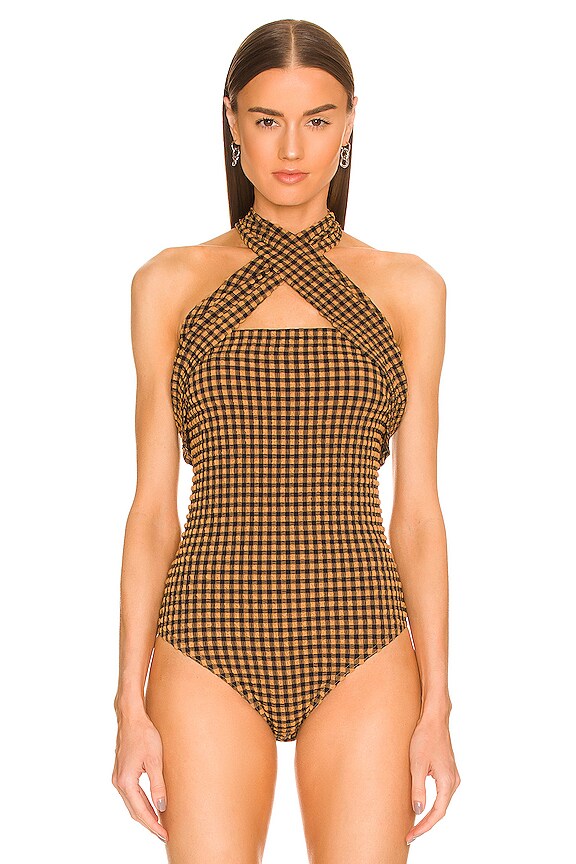 view 2 of 5 Rana Top in Dark Brown & Black Check