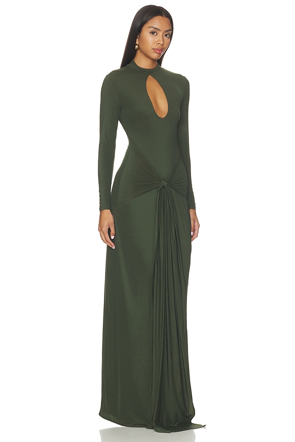 view 2 of 3 Naked Keyhole Drape Tie Dress in Noir Green