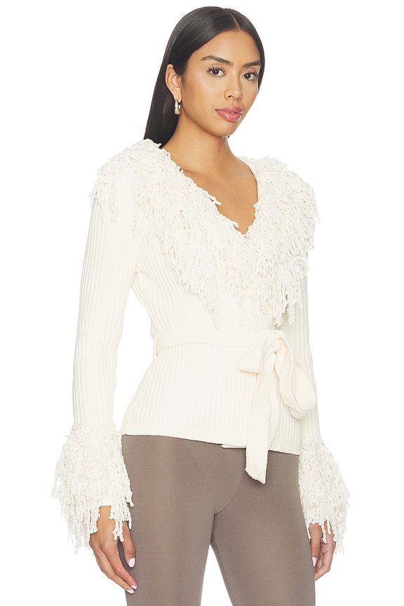 view 2 of 4 GILET À FRANGES KNIT FRINGE V-NECK CARDIGAN in Bone