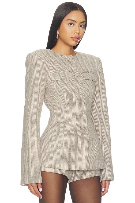 view 2 of 4 Chevron Suited Button Up Blazer in Taupe