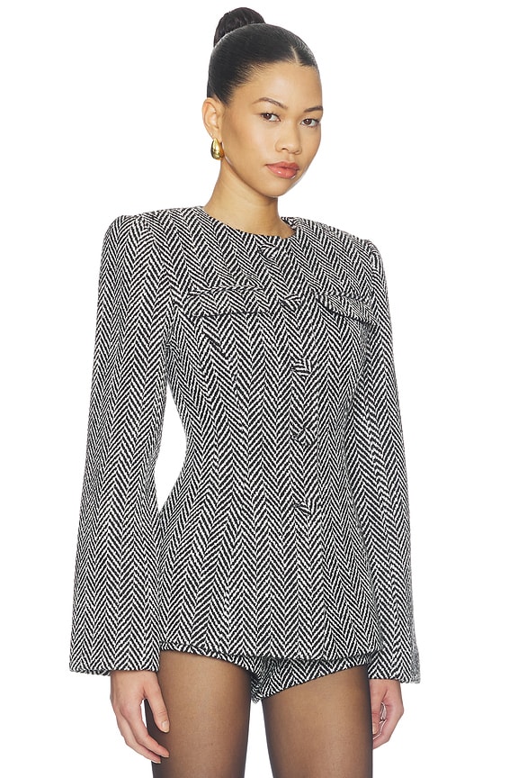 view 2 of 5 Suited Button Up Blazer in Black Herringbone