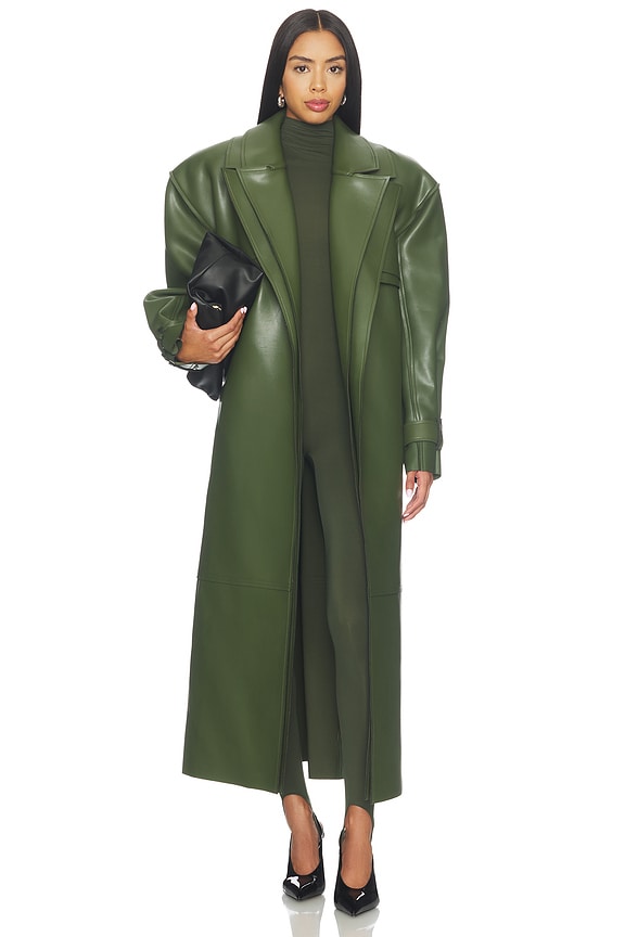 view 2 of 4 Double Collar Faux Leather Trench Coat in Dark Olive