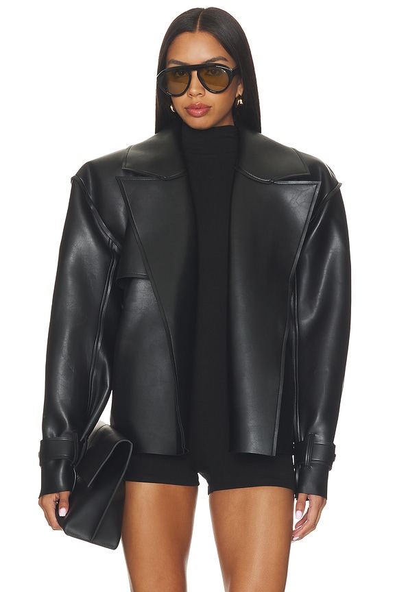 view 2 of 5 GABARDINA CORTA VLEATHER CROPPED TRENCH COAT in Black
