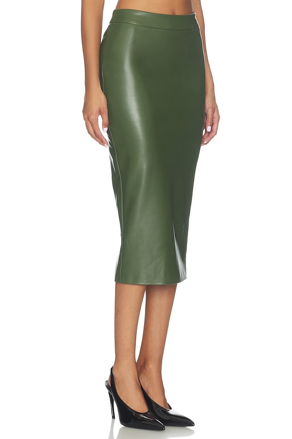 view 2 of 7 Faux Leather Pencil Skirt in Dark Olive
