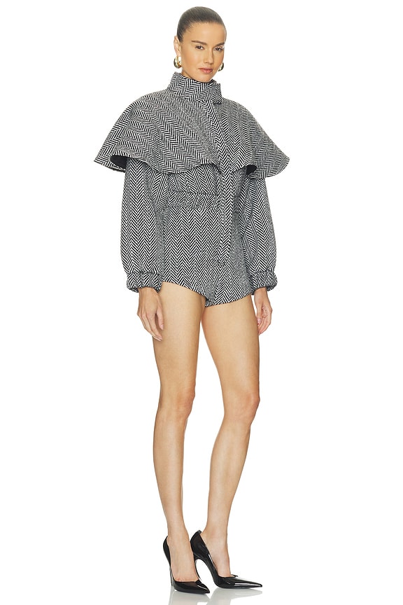 view 2 of 4 Suiting Cape Romper in Black Herringbone