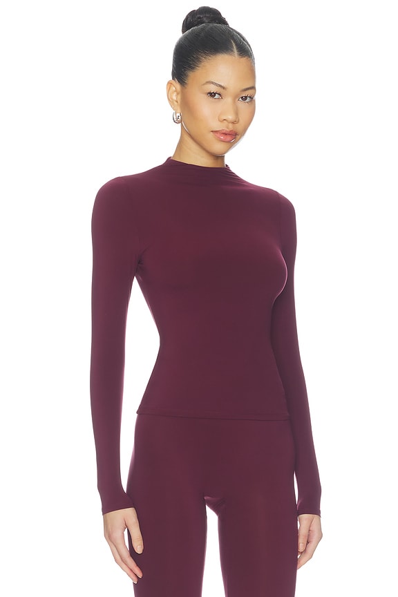 view 2 of 4 Mock Neck Top in Burgundy