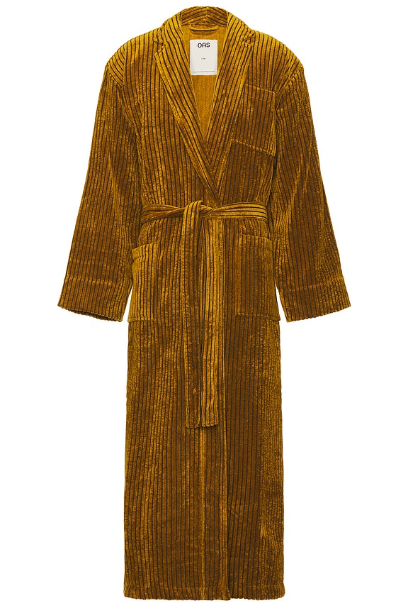 view 2 of 4 Santigo Striped Velour Long Robe in Brown