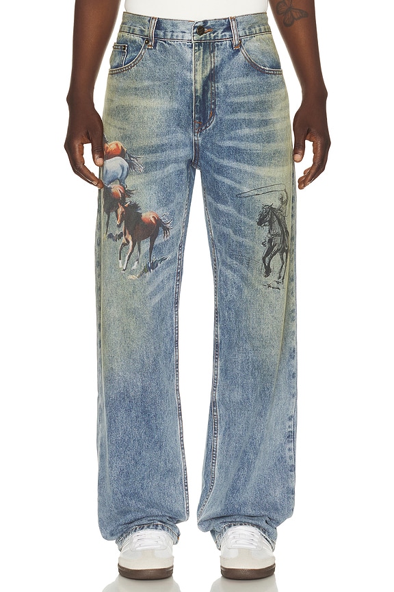 view 1 of 5 All Over Print Straight Leg Jeans in Indigo