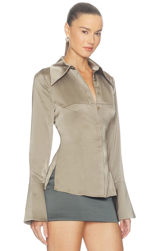 view 2 of 4 Satin Shirt in Taupe