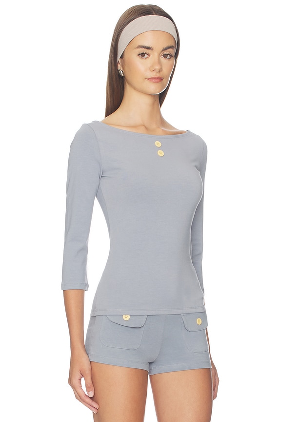 view 2 of 4 3/4 Boat Neck Top in Light Blue Grey