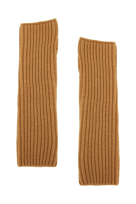 view 2 of 3 Helvet Wool Knit Half Gloves in Camel