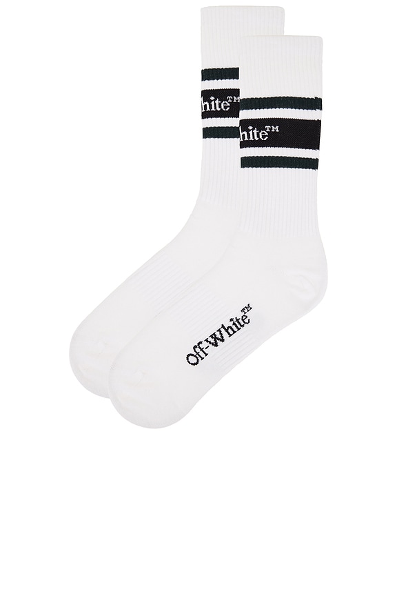 view 2 of 4 Stripes Logo Socks in White & Forest Green
