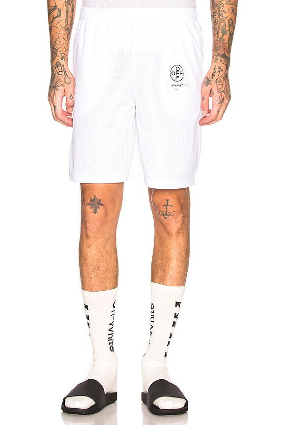 view 2 of 5 Diagonal Stencil Mesh Shorts in Off White & Fuchsia