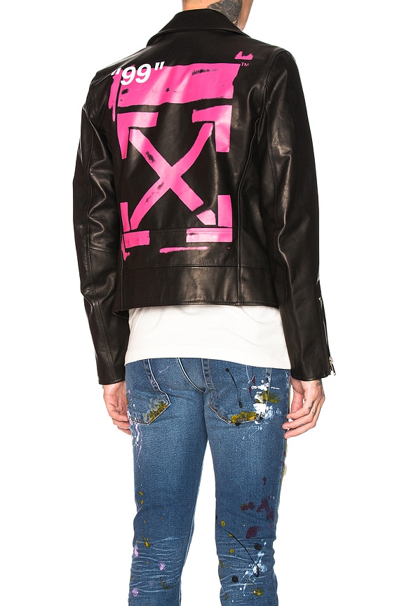 view 1 of 6 CHAQUETA MOTERA DE CUERO in Black & Fuchsia
