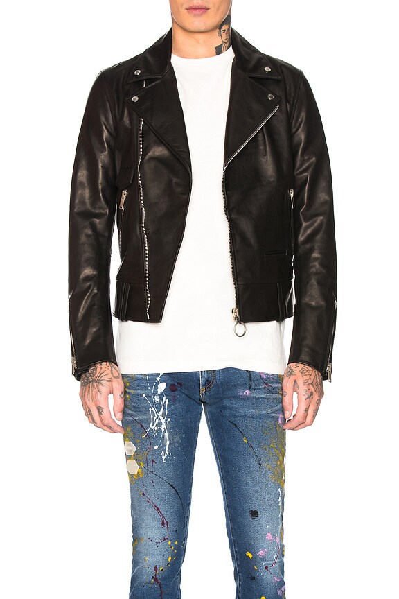 view 2 of 6 CHAQUETA MOTERA DE CUERO in Black & Fuchsia