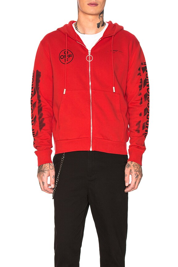view 2 of 7 Diagonal Stencil Zip Hoodie in Red & Black