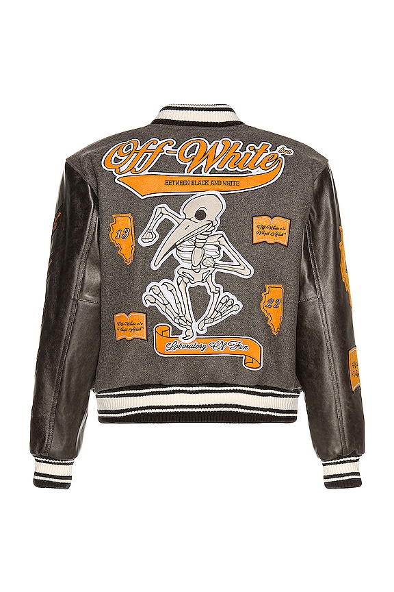 view 2 of 5 Leather Varsity Jacket in Grey & Multi