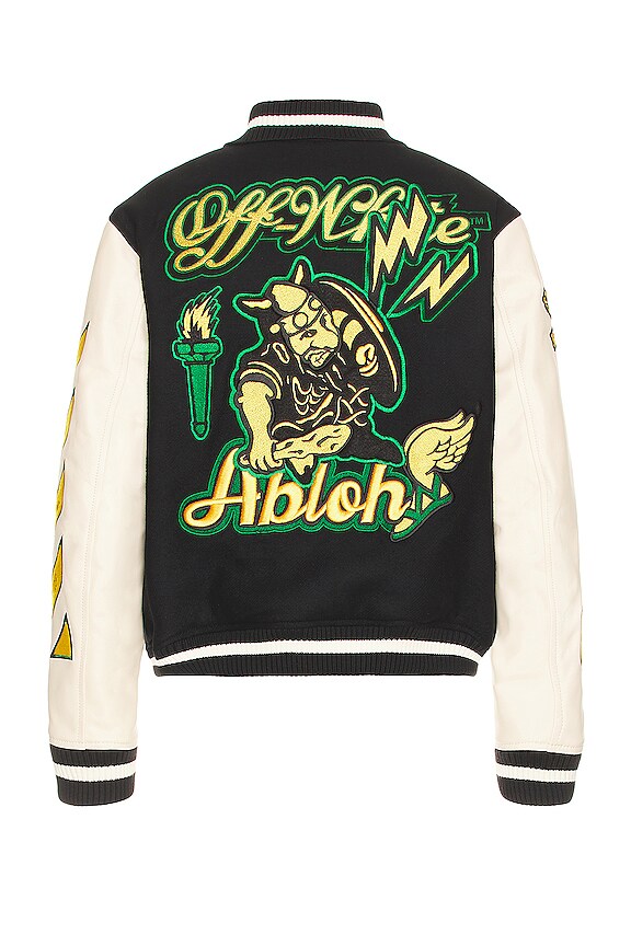 view 2 of 7 Graphics Leather Varsity Jacket in Black & Yellow