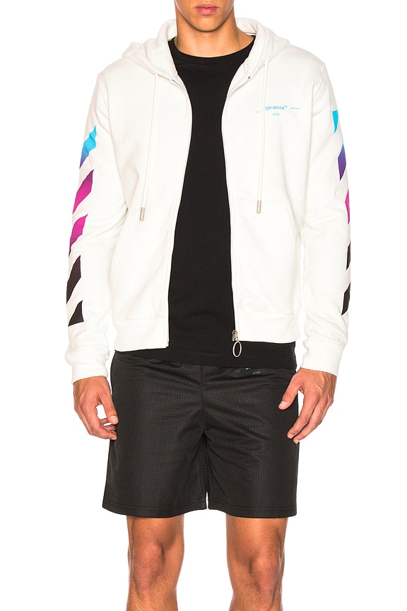 view 2 of 7 Diagonal Gradient Full Zip Hoodie in White & Multicolor