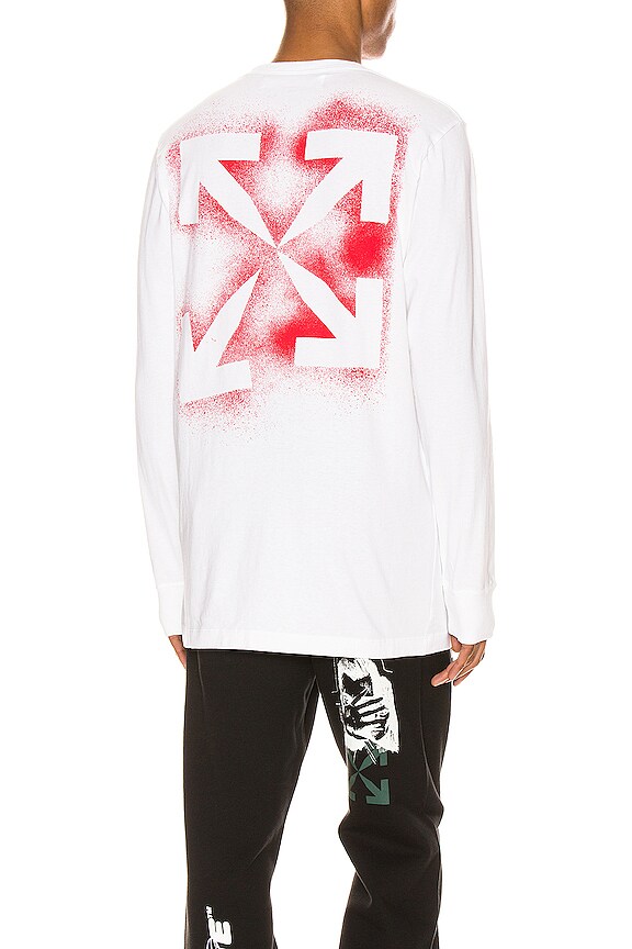 OFF-WHITE Stencil Long Sleeve Tee in White & Red | REVOLVE