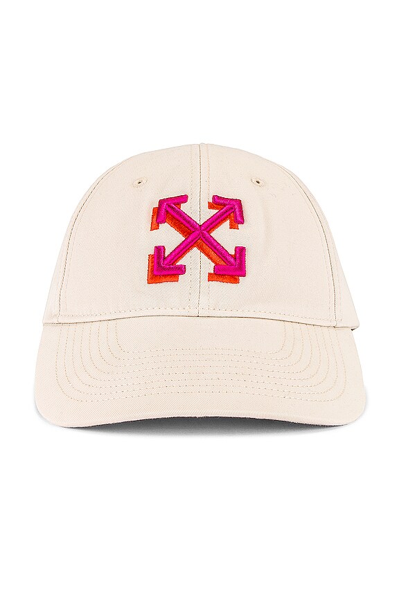 view 2 of 3 Embroidered Arrow Baseball Cap in White & Fuchsia