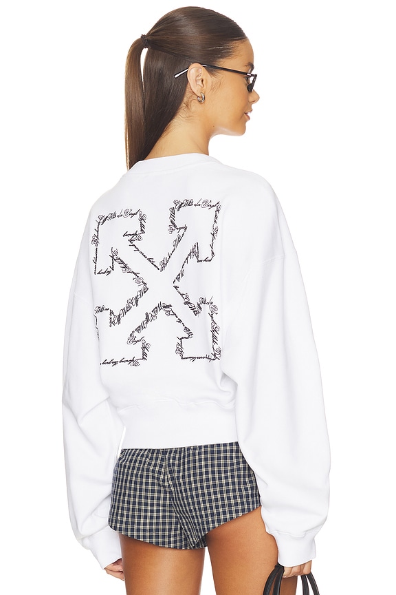 view 1 of 6 Embroidered Arrow Script Sweatshirt in White & Black
