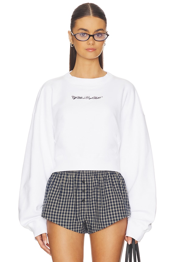 view 2 of 6 Embroidered Arrow Script Sweatshirt in White & Black