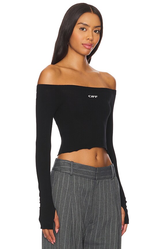 view 2 of 4 ТОП С ШИРОКИМ ВЫРЕЗОМ OFF STAMP in Black & White