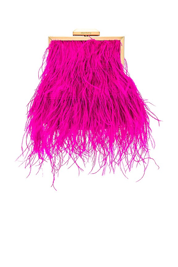 view 1 of 5 Ozzy Feather Embellished Framed Bag in Fuchsia