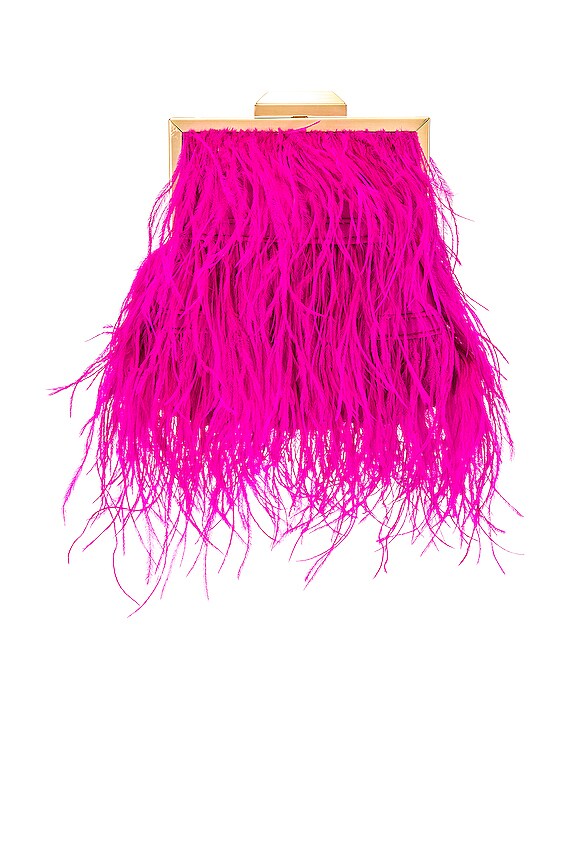 view 2 of 5 Ozzy Feather Embellished Framed Bag in Fuchsia