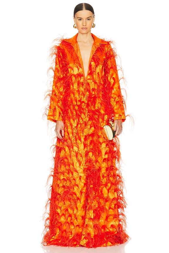 view 2 of 4 ROBE CHEMISE PLUME DRAIE in Orange