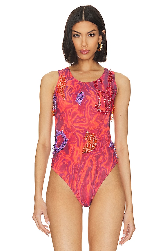 view 2 of 6 Zusi Erie Bodysuit in Red & Purple Combo