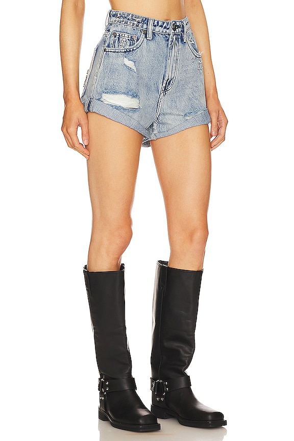 view 2 of 5 ДЖИНСОВЫЕ ШОРТЫ С ВЫСОКОЙ ПОСАДКОЙ ICON BANDITS in Salty Dog