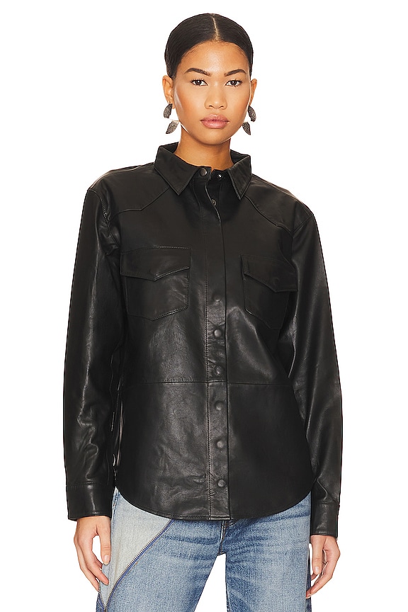 view 2 of 5 VESTE CHEMISE ARIA LEATHER OVERSIZED in Black