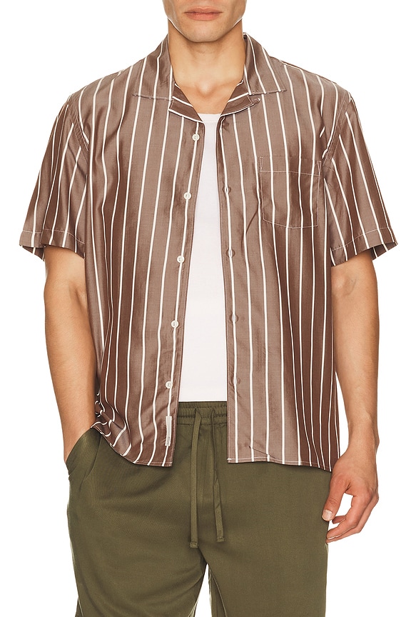 view 1 of 5 Tencel Convertible Vacation Shirt in Tan & White