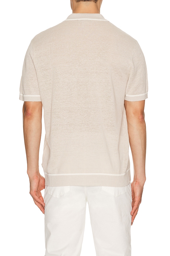 view 2 of 4 Linen Johnny Collar Polo in Stone & White