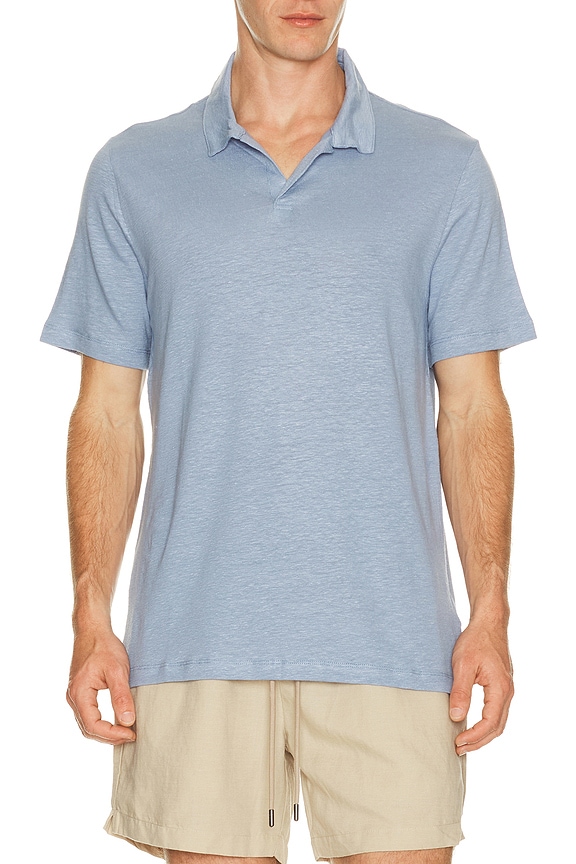 view 1 of 4 Shaun Stretch Linen Polo in Soft Blue