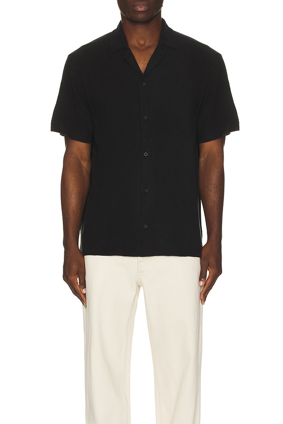 view 3 of 3 Cotton Textured Camp Shirt in Black