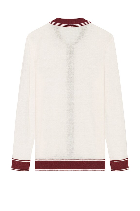 view 2 of 3 Cotton Linen Long Sleeve Sweater Polo in Salt & Brick