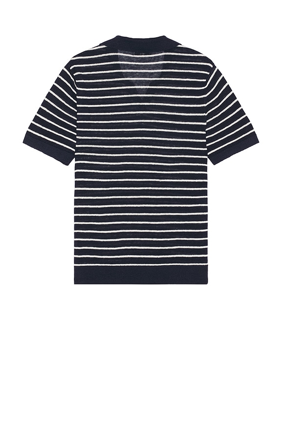 view 2 of 4 Linen Johnny Collar Polo Sweater in Deep Navy & White
